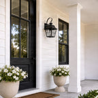 Lucande Mertollio outdoor wall light, 18.5 in, black, glass