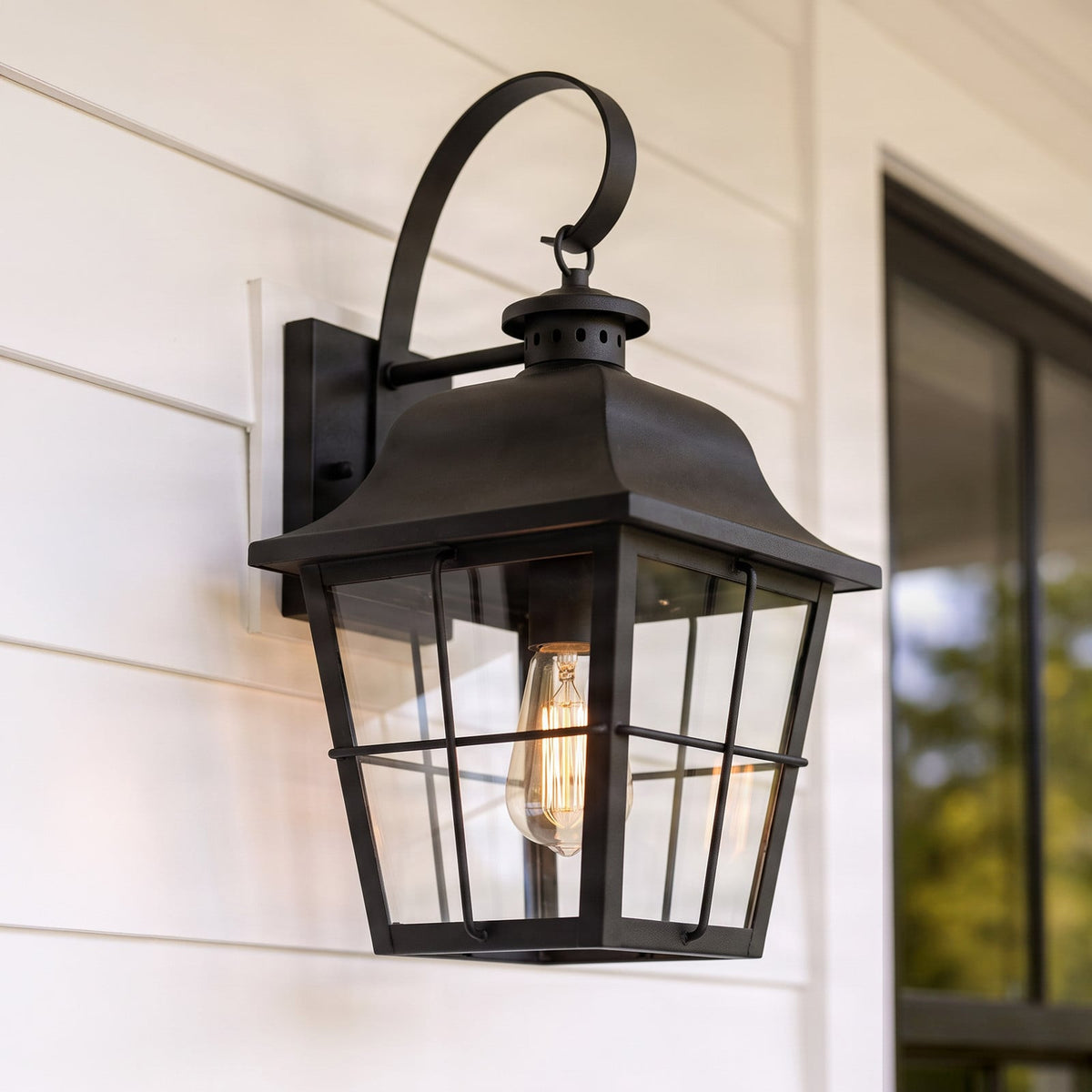 Lucande Mertollio outdoor wall light, 18.5 in, black, glass