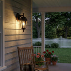 Lucande Lamina outdoor wall light, bottom-mounted socket, glass lantern