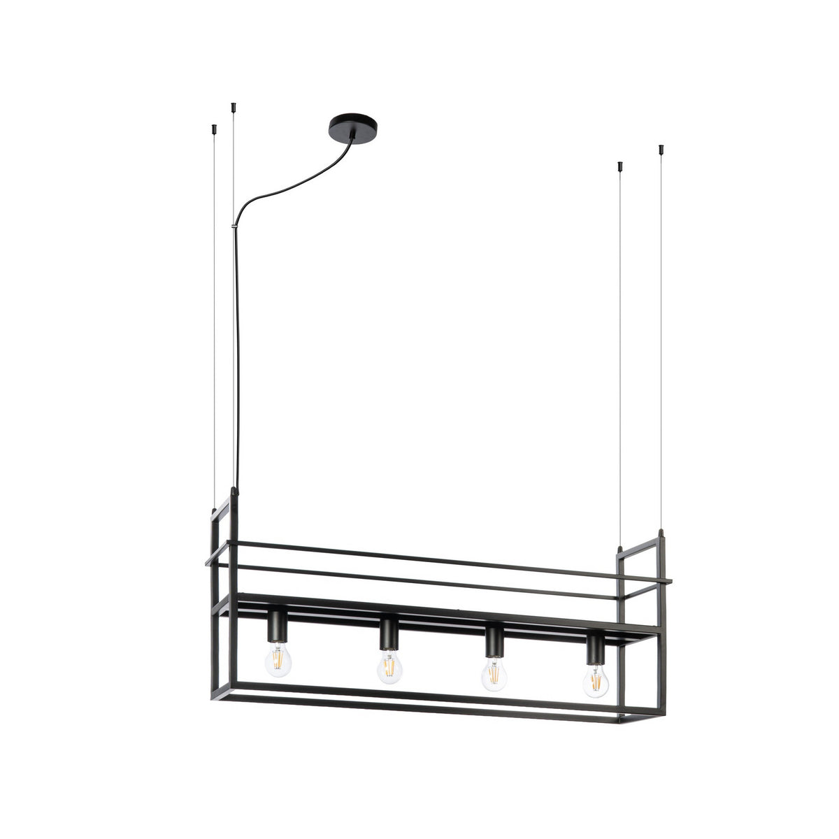 Lucande Grisela pendant light, black, 40 in, shelf, metal