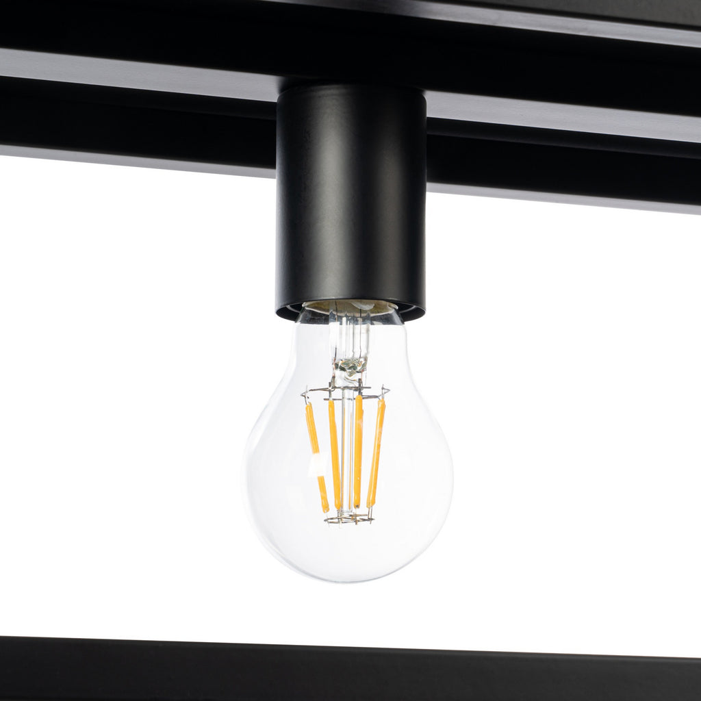 Lucande Grisela pendant light, black, 40 in, shelf, metal