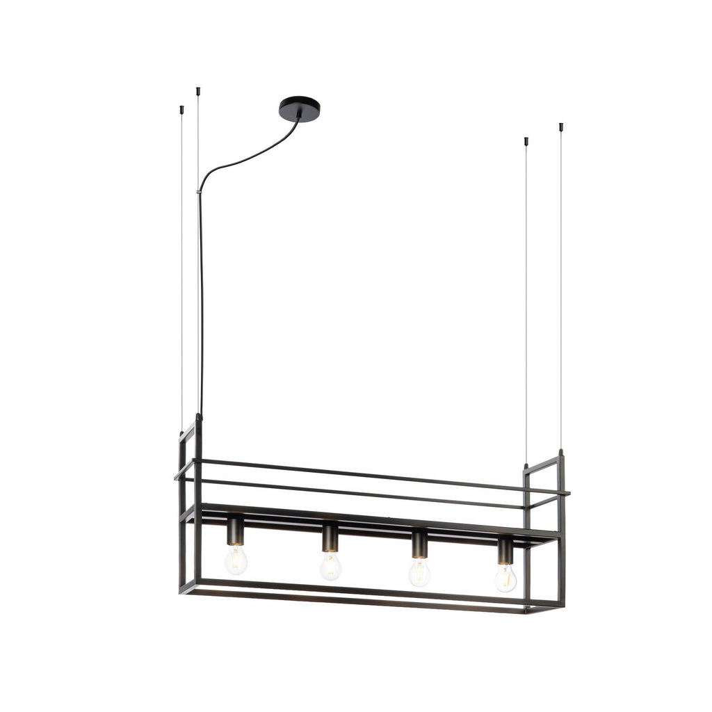 Lucande Grisela pendant light, black, 40 in, shelf, metal