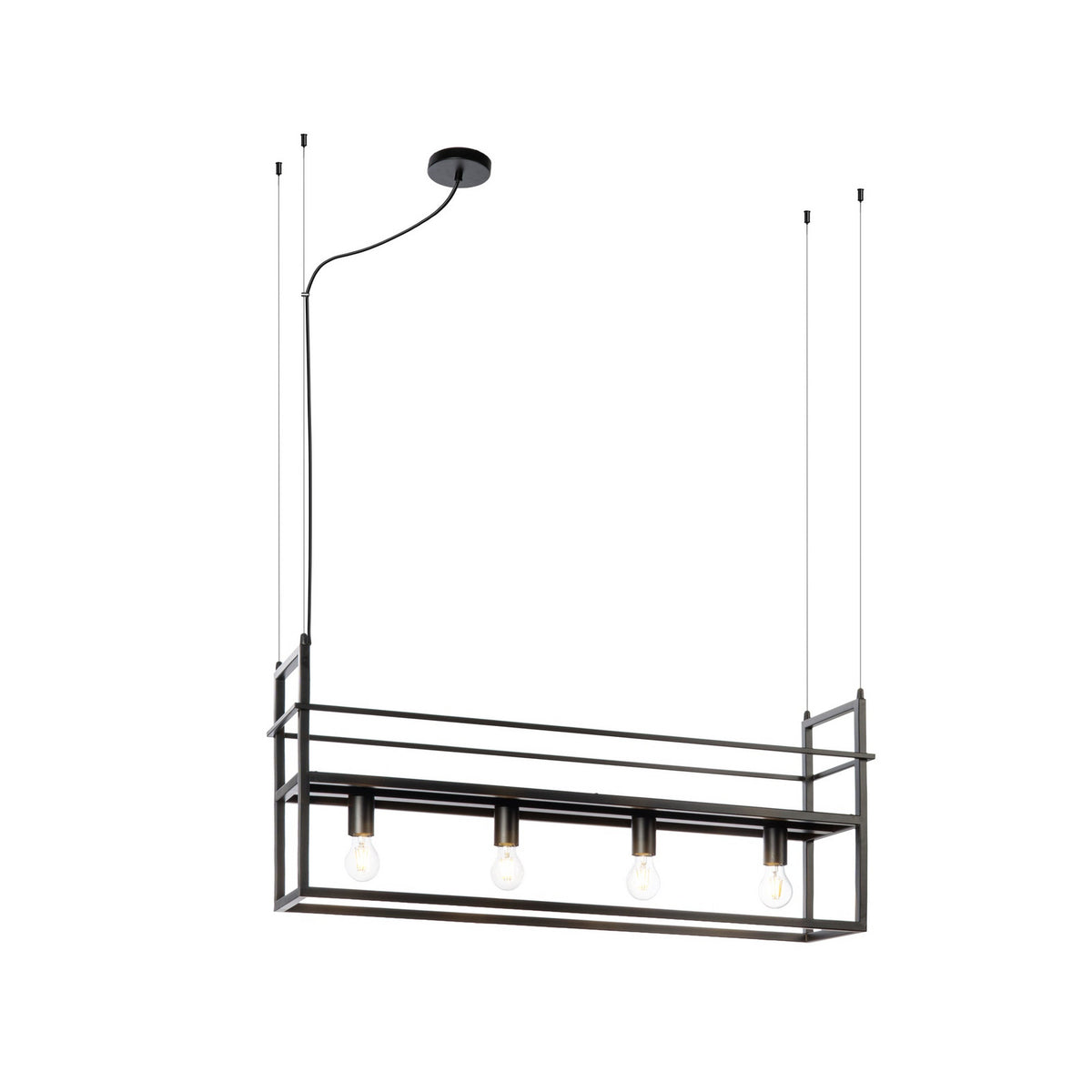 Lucande Grisela pendant light, black, 40 in, shelf, metal