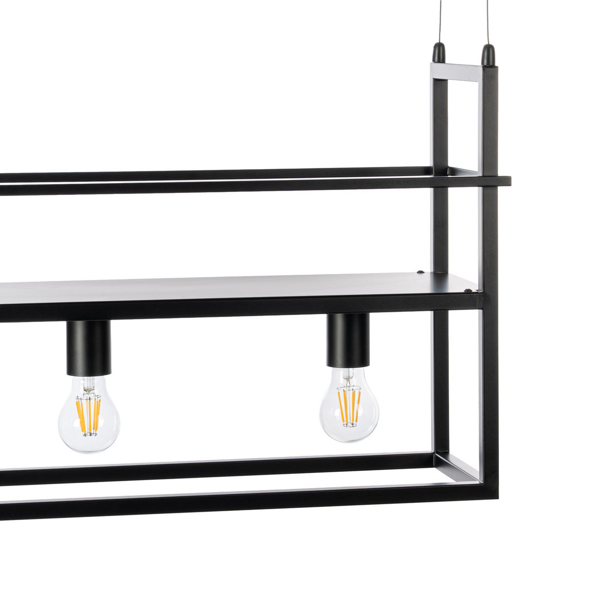 Lucande Grisela pendant light, black, 40 in, shelf, metal