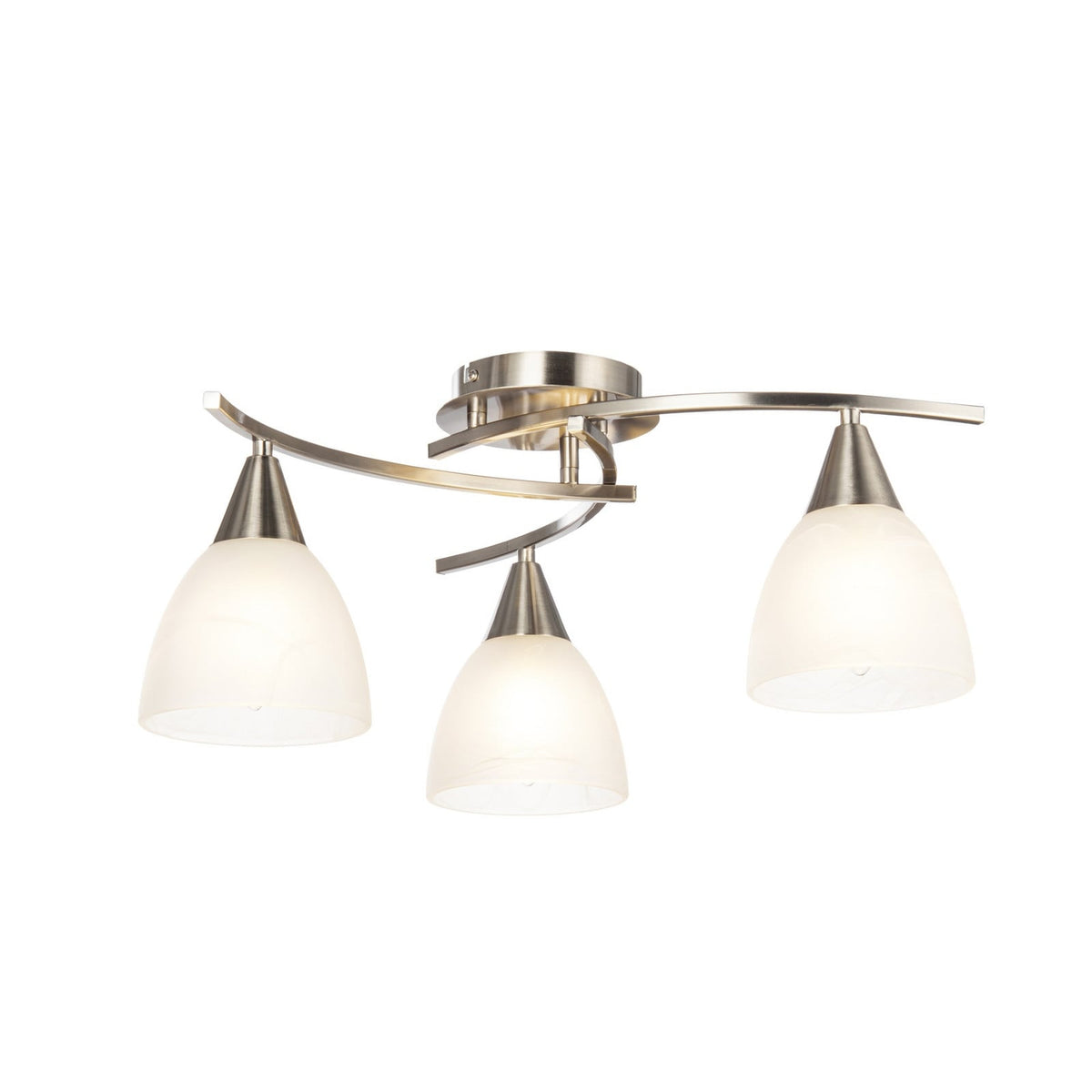 Lucande Della ceiling light, nickel, 19.6 in, 3-bulb, glass