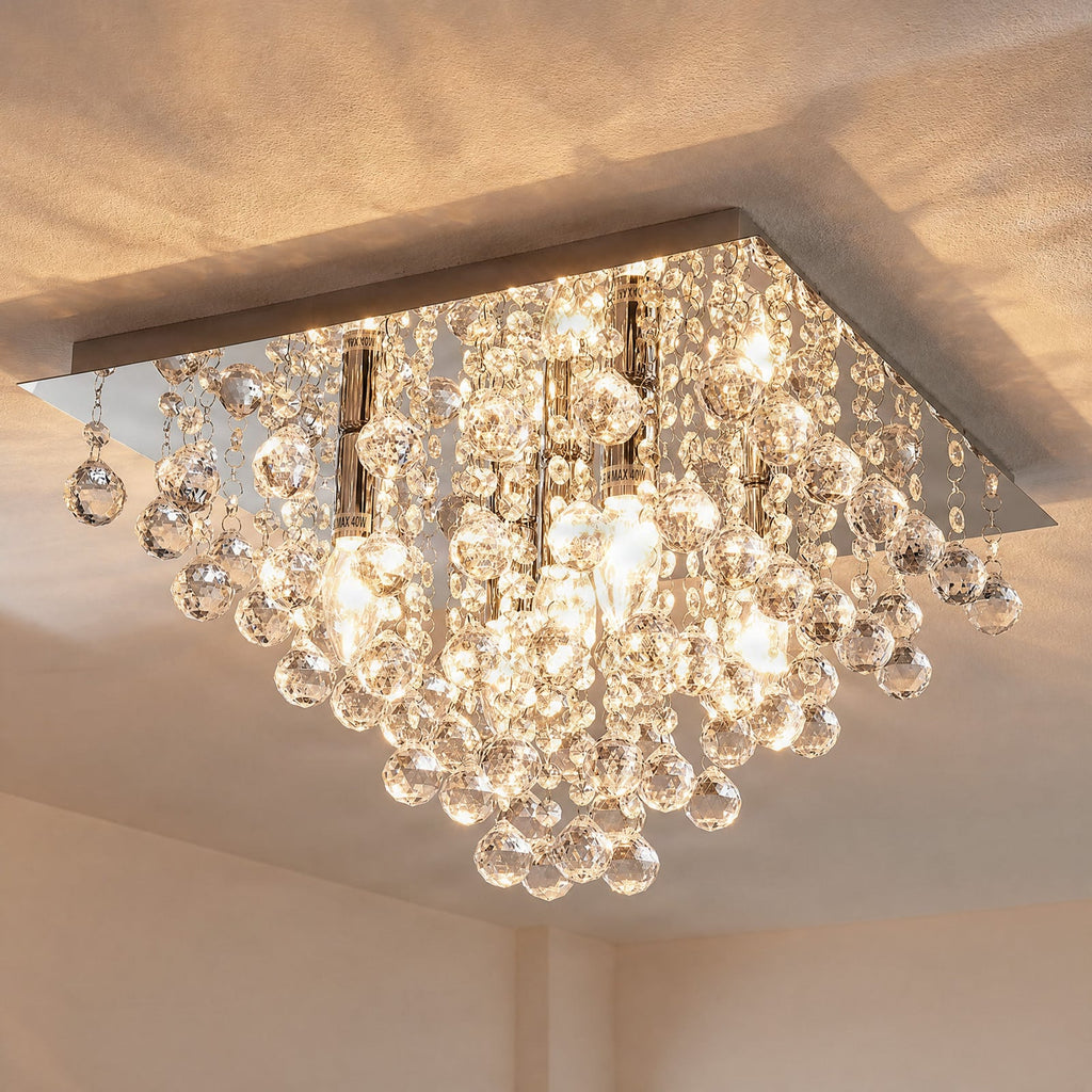 Lucande Annica ceiling light, angular, chrome, 16.5 in, metal