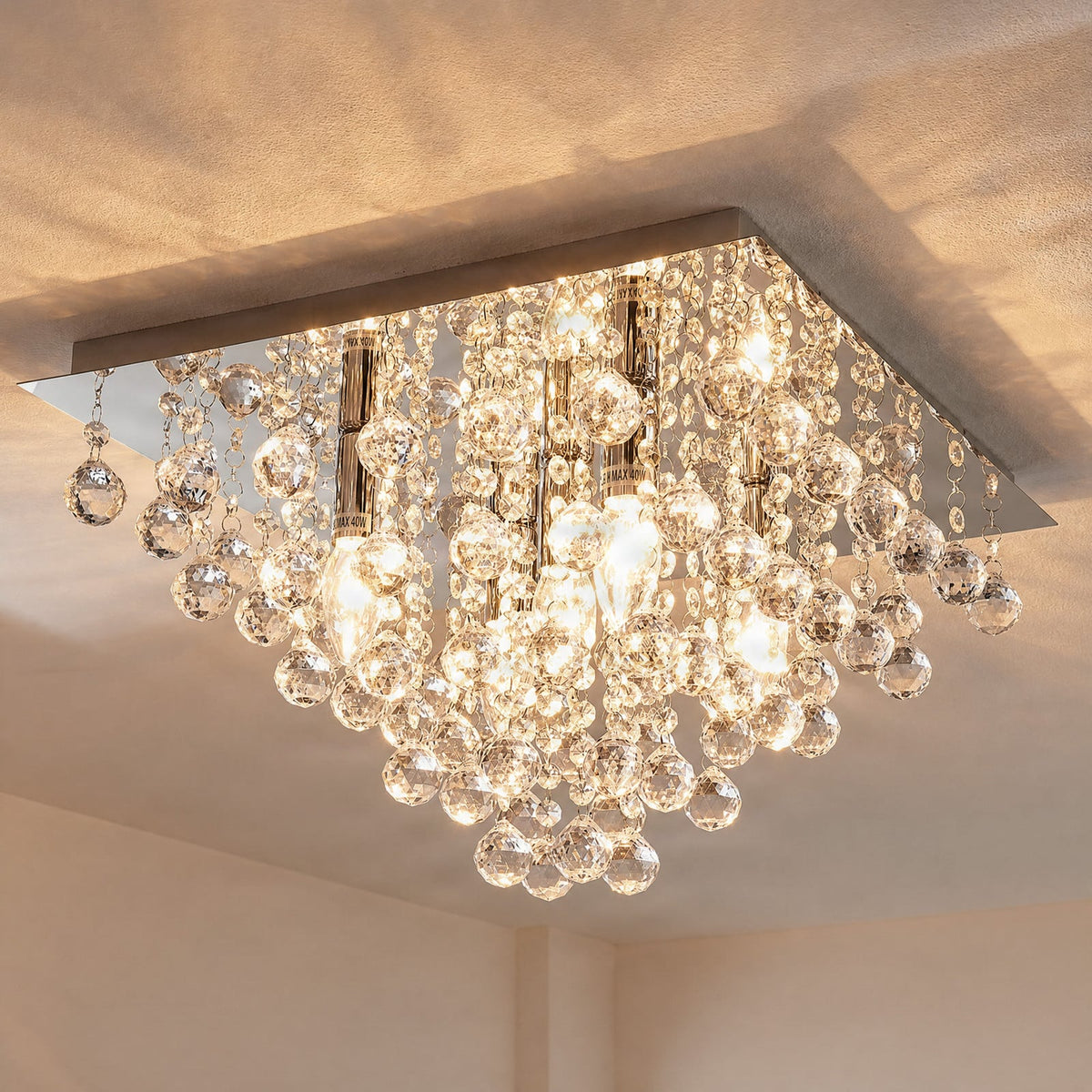 Lucande Annica ceiling light, angular, chrome, 16.5 in, metal