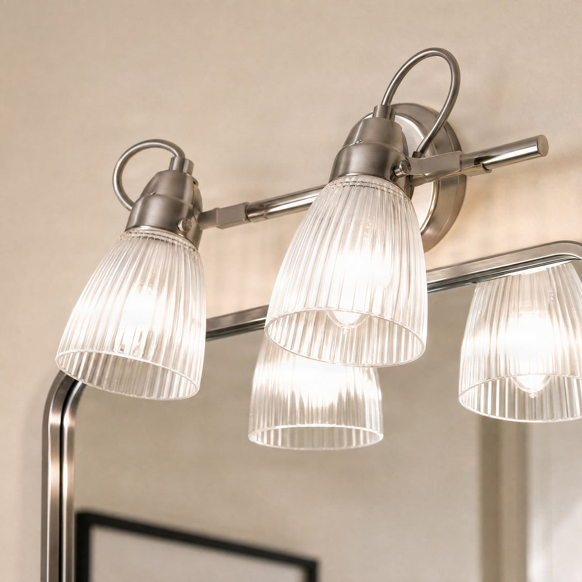 Lucande Kara bathroom wall light, 12 in, 2-bulb, glass, metal