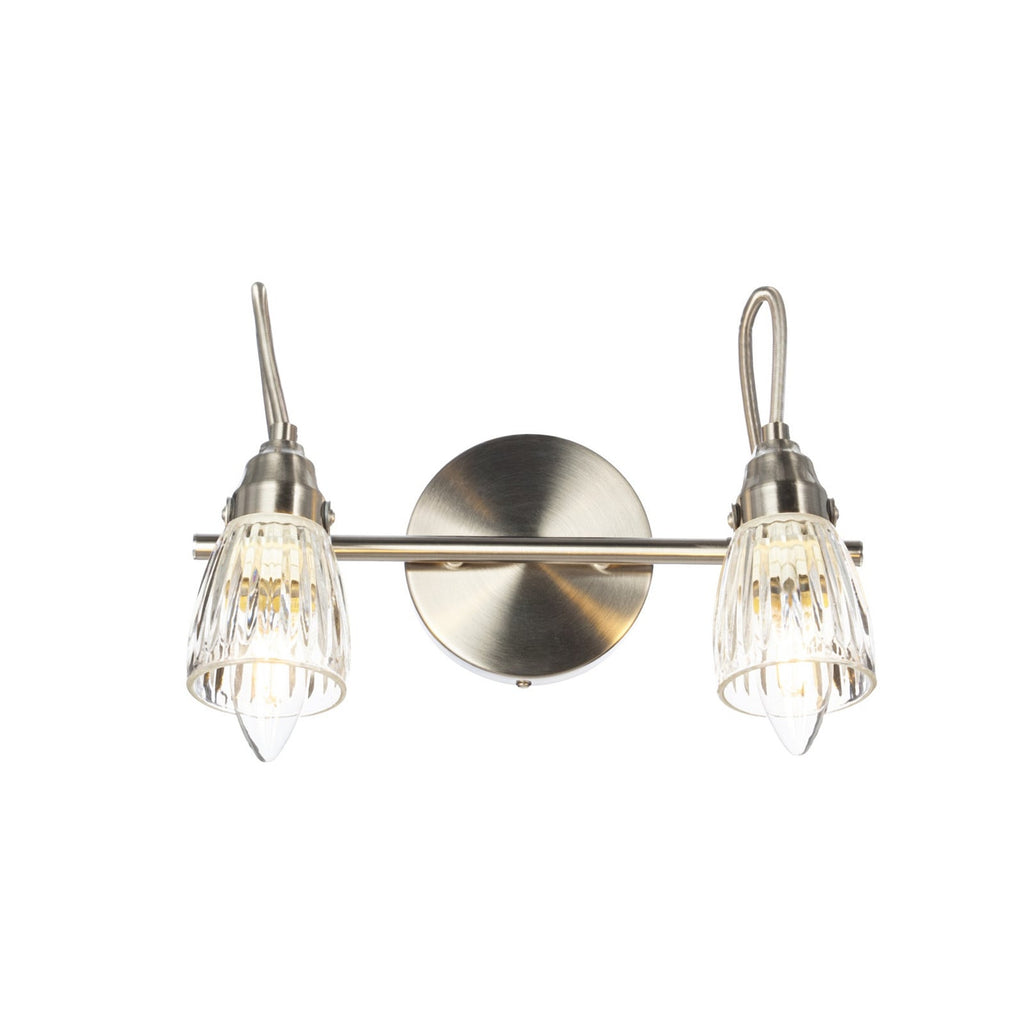 Lucande Kara bathroom wall light, 12 in, 2-bulb, glass, metal