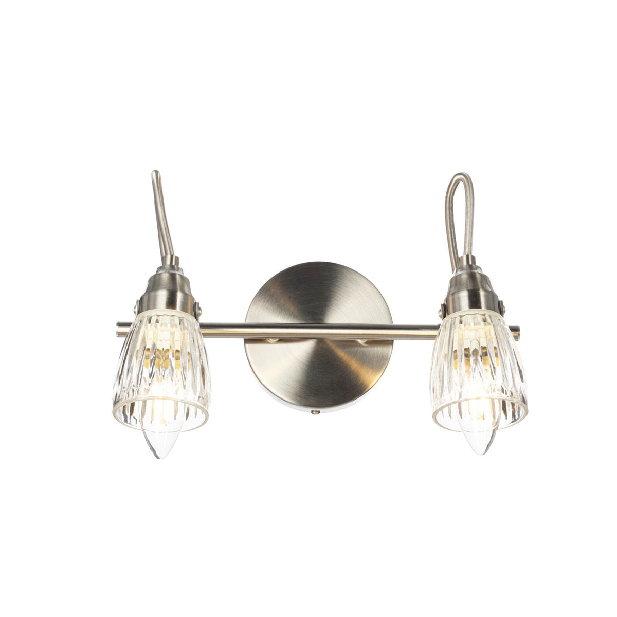 Lucande Kara bathroom wall light, 12 in, 2-bulb, glass, metal