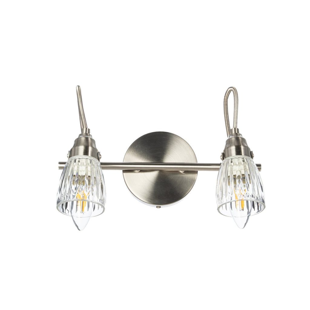 Lucande Kara bathroom wall light, 12 in, 2-bulb, glass, metal