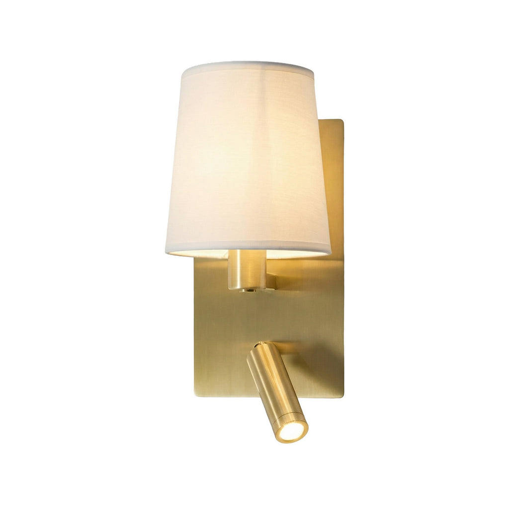 Lucande Aiden wall light, white/brass, LED reading spotlight
