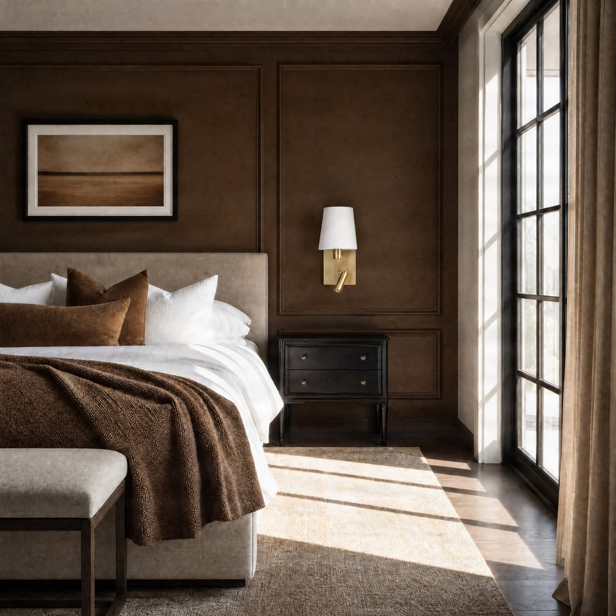 Lucande Aiden wall light, white/brass, LED reading spotlight