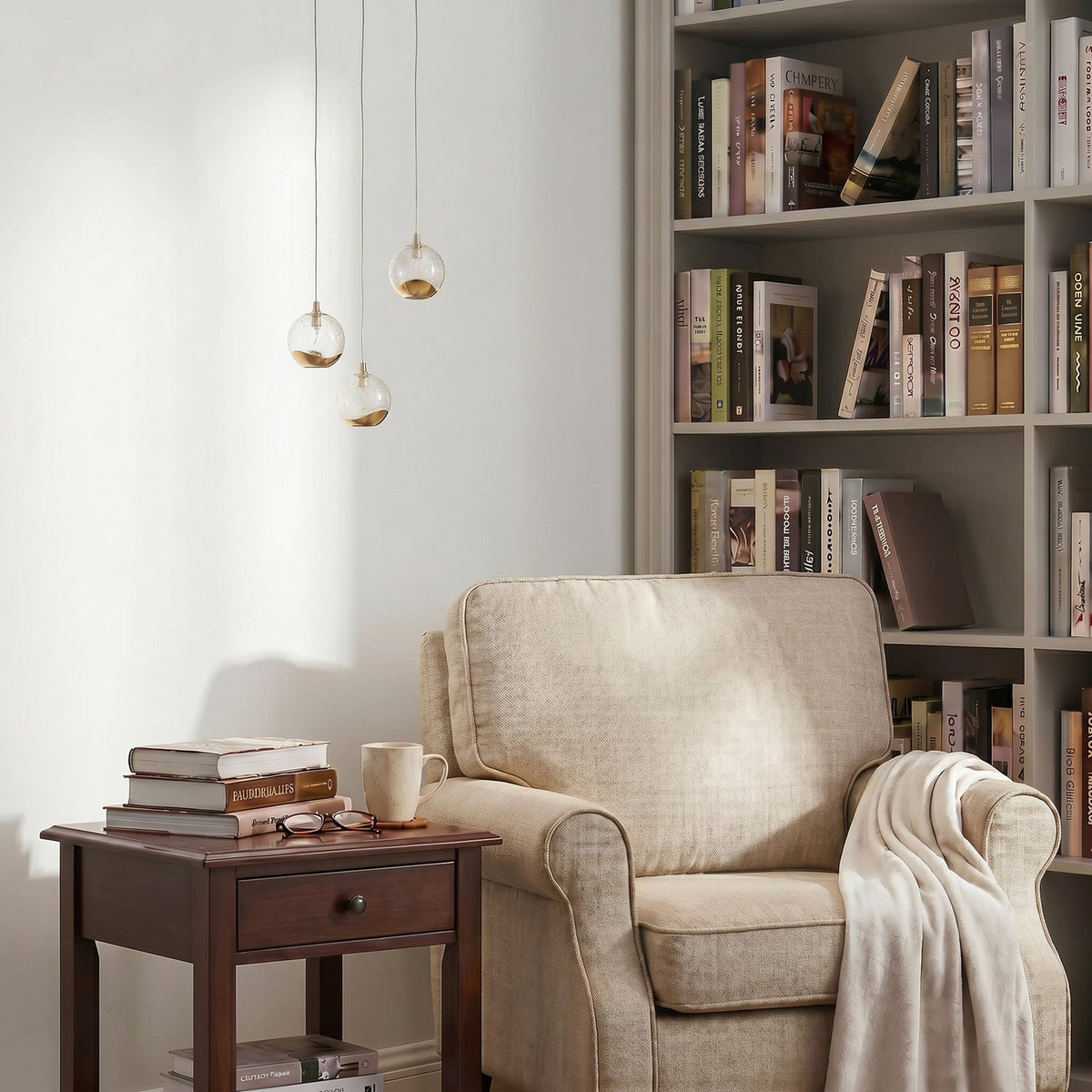Lucande Hayley LED pendant light, Ø 9 inches, 3-bulb, gold, glass