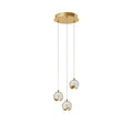 Lucande Hayley LED pendant light, Ø 9 inches, 3-bulb, gold, glass