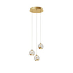 Lucande Hayley LED pendant light, Ø 9 inches, 3-bulb, gold, glass