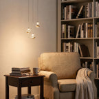 Lucande Hayley LED pendant light, Ø 9 inches, 3-bulb, gold, glass
