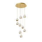 Lucande Hayley LED hanging light, Ø 15.7 inches, 9-bulb, gold, glass