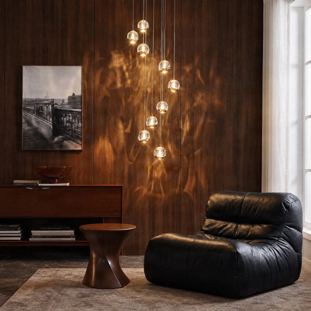Lucande Hayley LED hanging light, Ø 15.7 inches, 9-bulb, gold, glass