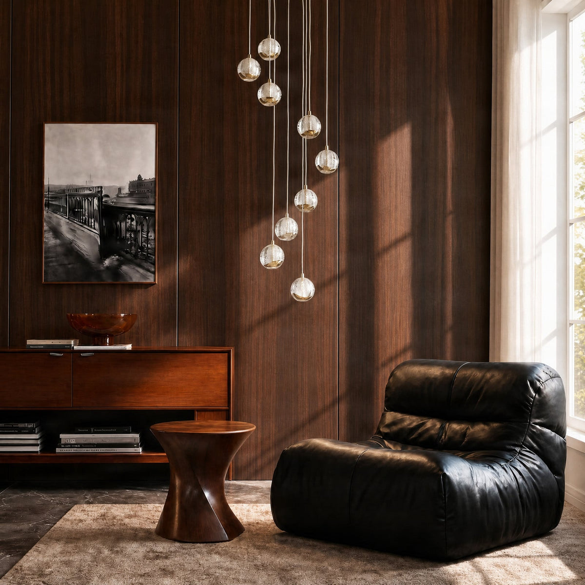 Lucande Hayley LED hanging light, Ø 15.7 inches, 9-bulb, gold, glass