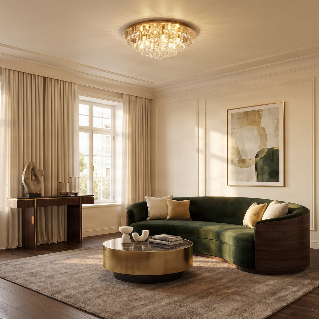 Lucande Gillion ceiling lamp, 8-bulb, gold crystal, Ø 21.6 inches