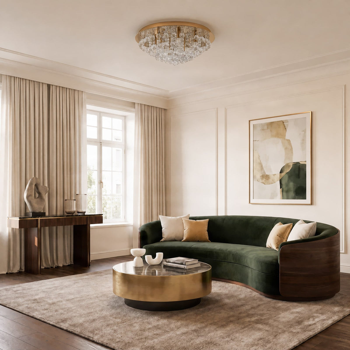Lucande Gillion ceiling lamp, 8-bulb, gold crystal, Ø 21.6 inches