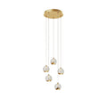 Lucande Hayley LED hanging light, Ø 11 inches, 5-bulb, gold, glass