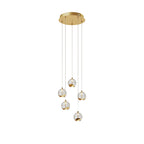 Lucande Hayley LED hanging light, Ø 11 inches, 5-bulb, gold, glass