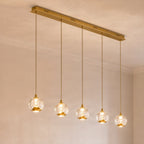 Lucande Hayley LED hanging light, 37.8 inches, 5-bulb, gold, glass