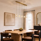 Lucande Hayley LED hanging light, 37.8 inches, 5-bulb, gold, glass