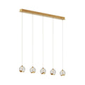Lucande Hayley LED hanging light, 37.8 inches, 5-bulb, gold, glass