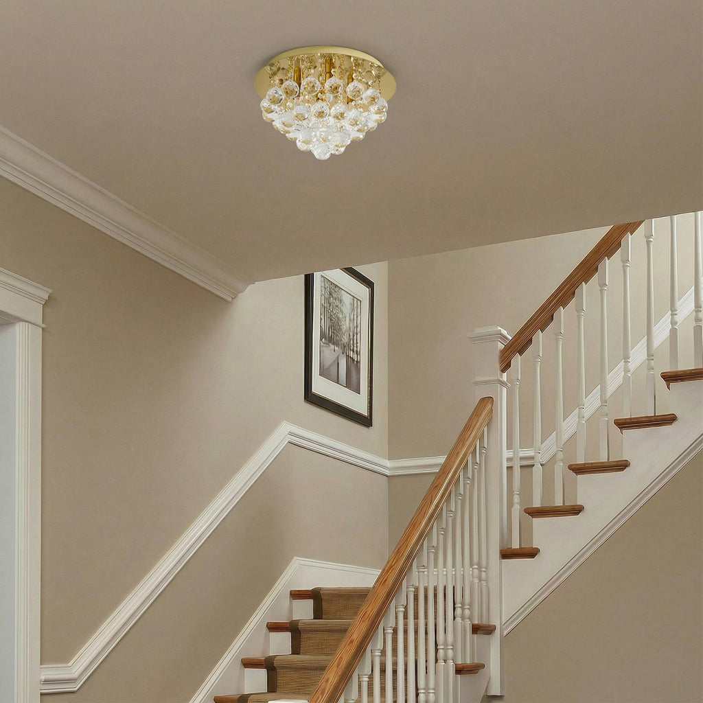 Lucande Gillion ceiling lamp, 4-bulb, gold, crystal, Ø13.8 inches