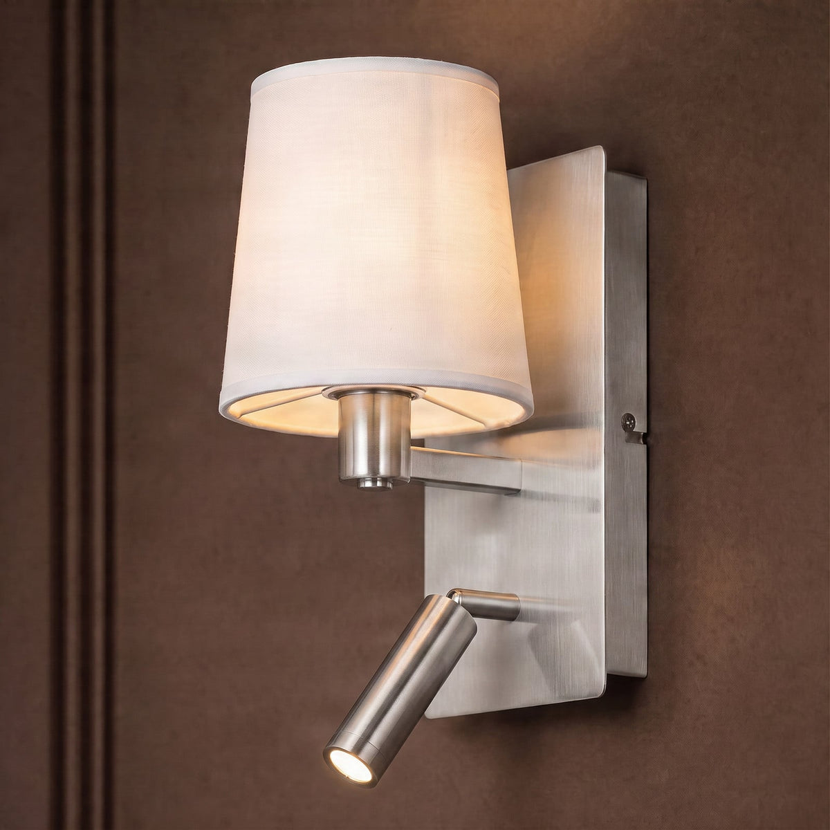 Lucande Aiden wall light, white/nickel, LED reading spotlight