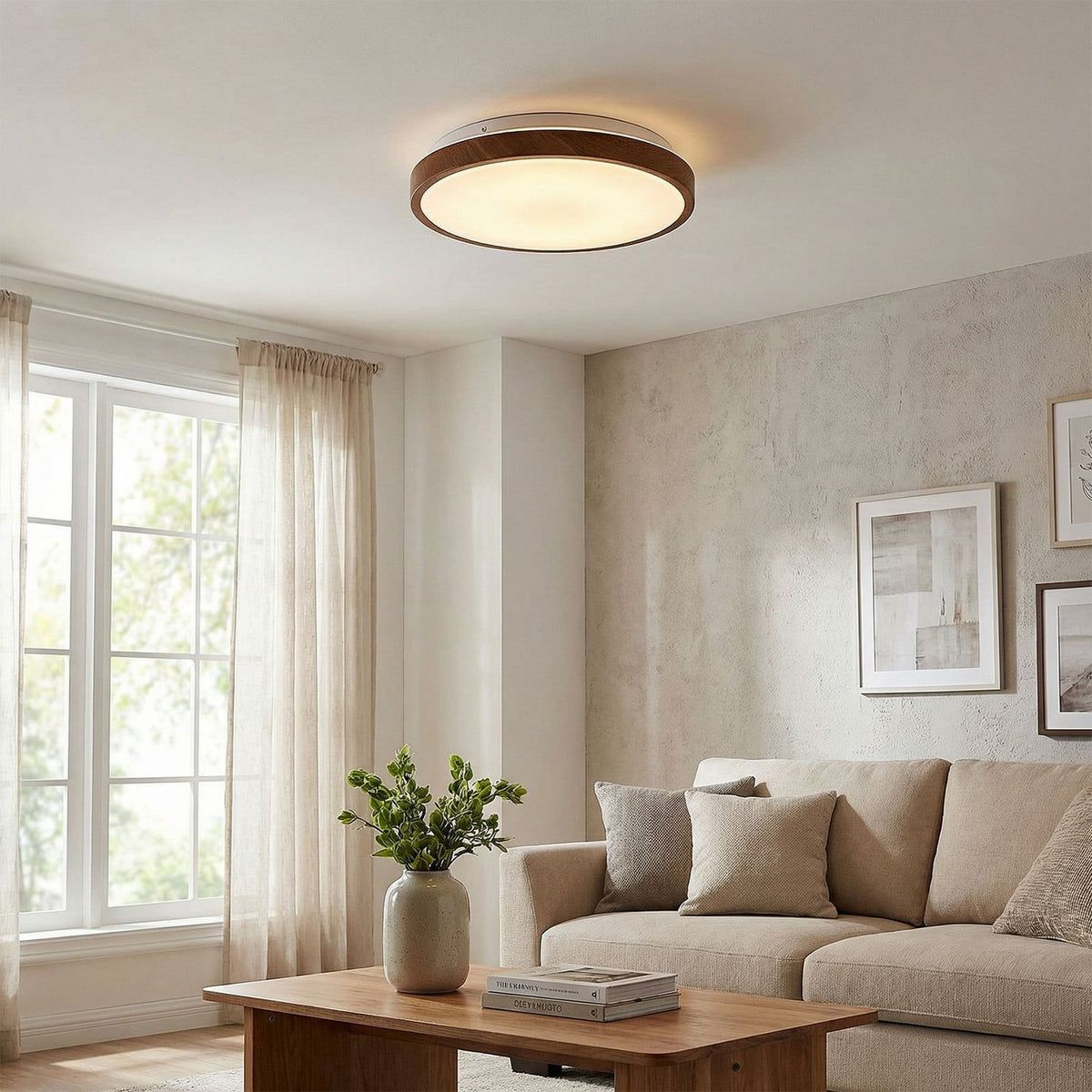 Lucande Mendosa LED ceiling light, wood, 11.8 inches