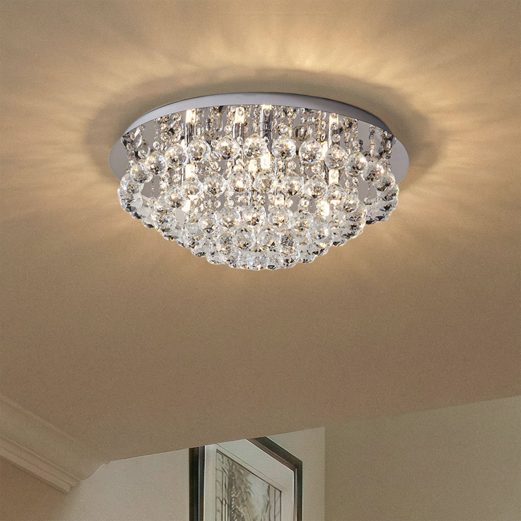 Lucande Antonino ceiling lamp, Ø 21.6 inches, 8-bulb, crystal