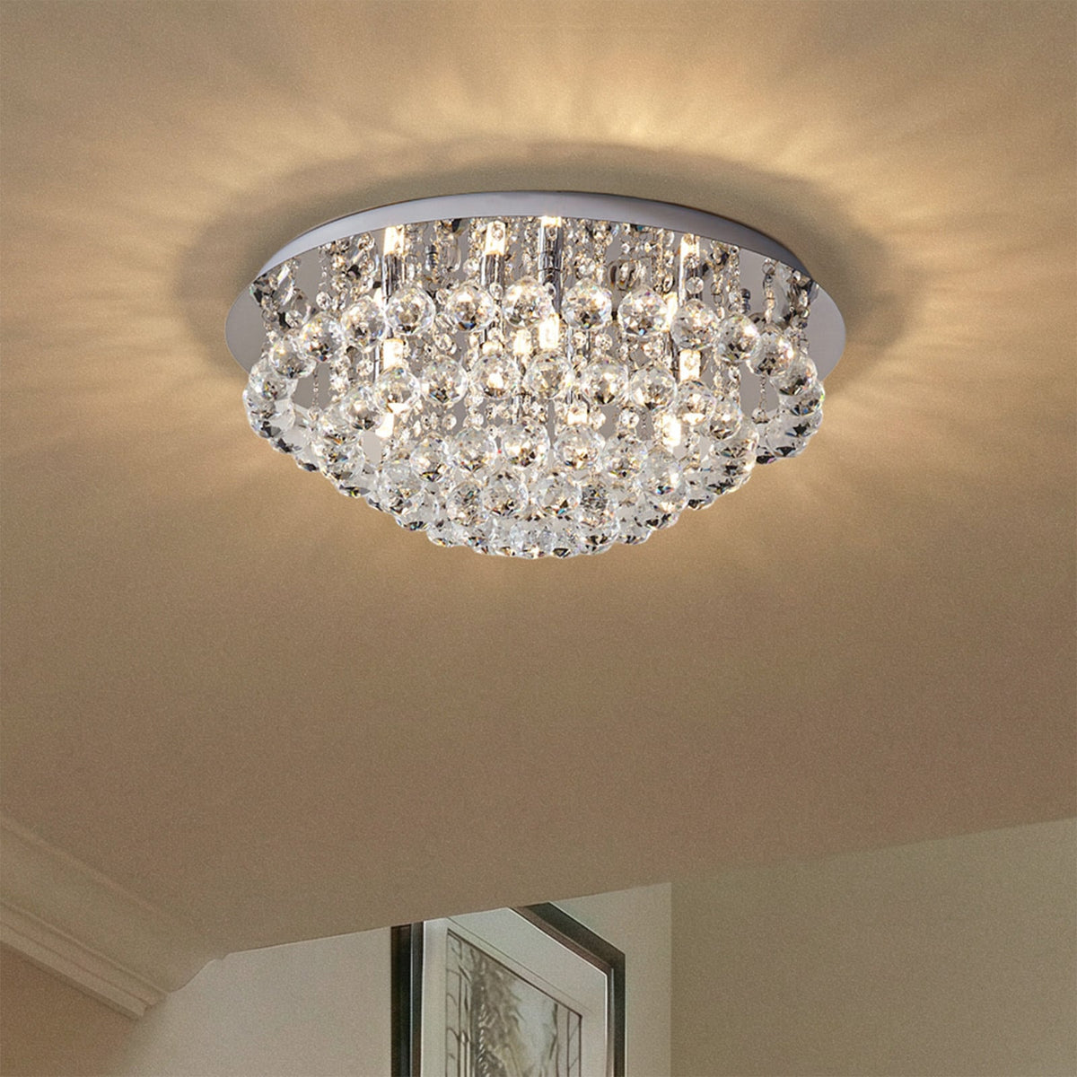 Lucande Antonino ceiling lamp, Ø 21.6 inches, 8-bulb, crystal