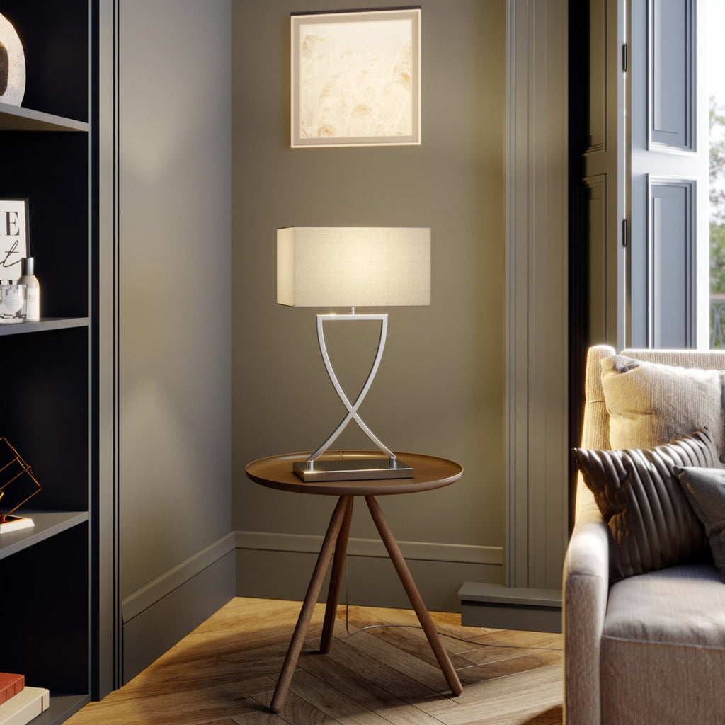 Lucande Evaine table lamp, chrome/white, metal, 25.2 inches