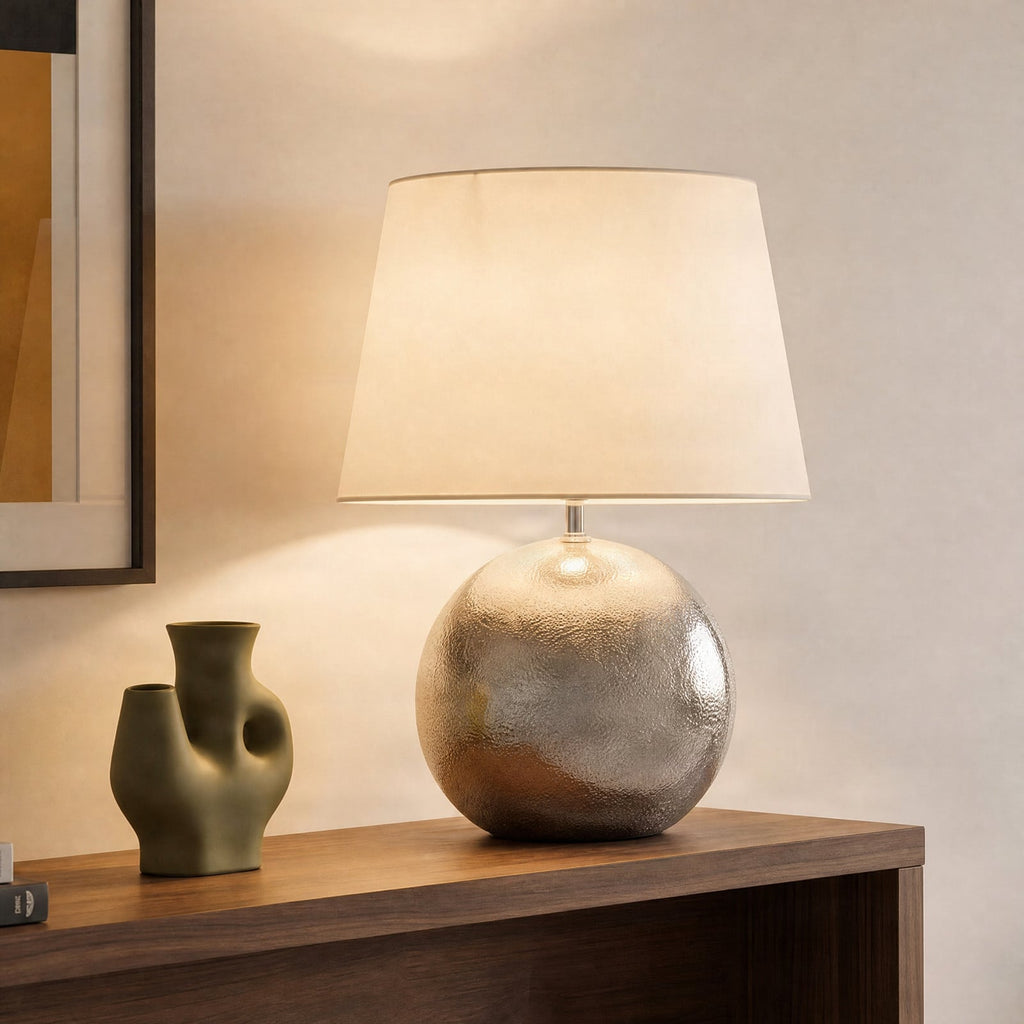 Lucande Florentino table lamp, 19.1 inches, ceramic/fabric