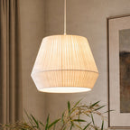 Lucande Vitore pendant light, 15.7 inches, fabric, white