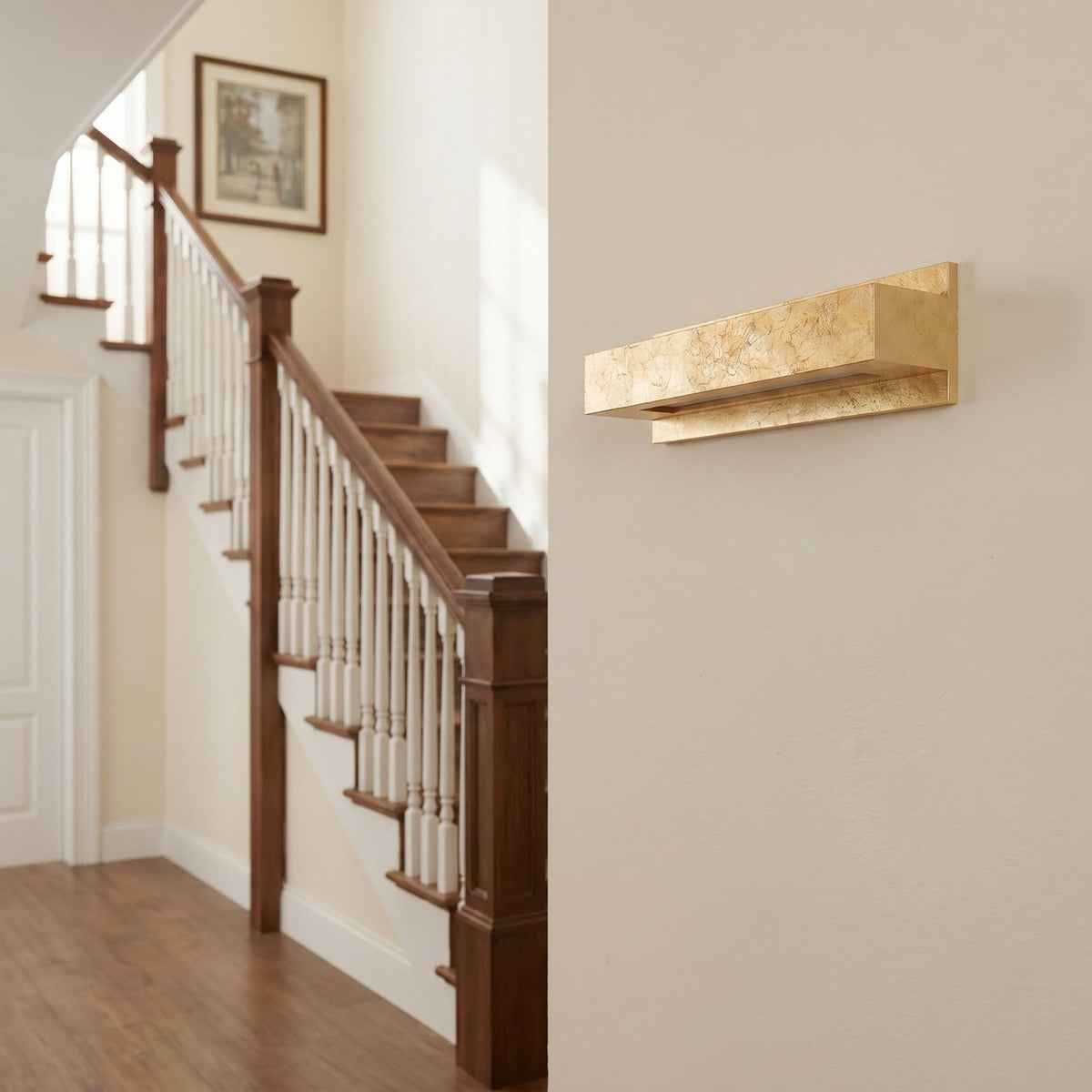 Lucande Emina wall light, gold, width 14 in, plaster
