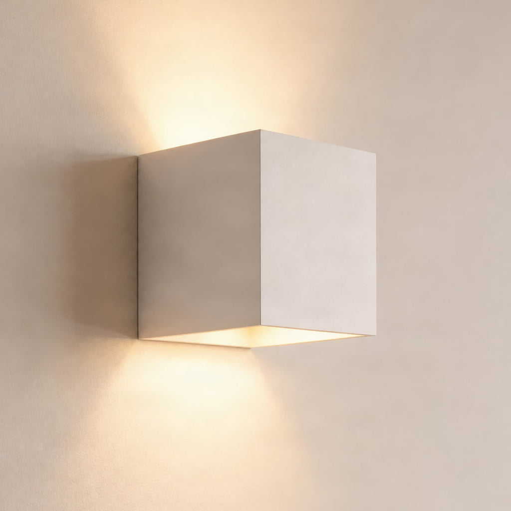 Lucande Kay wall light, white, plaster, 4.5 x 4.5 in