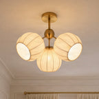 Lucande Scarlett ceiling light, 3-bulb, brass/white, fabric