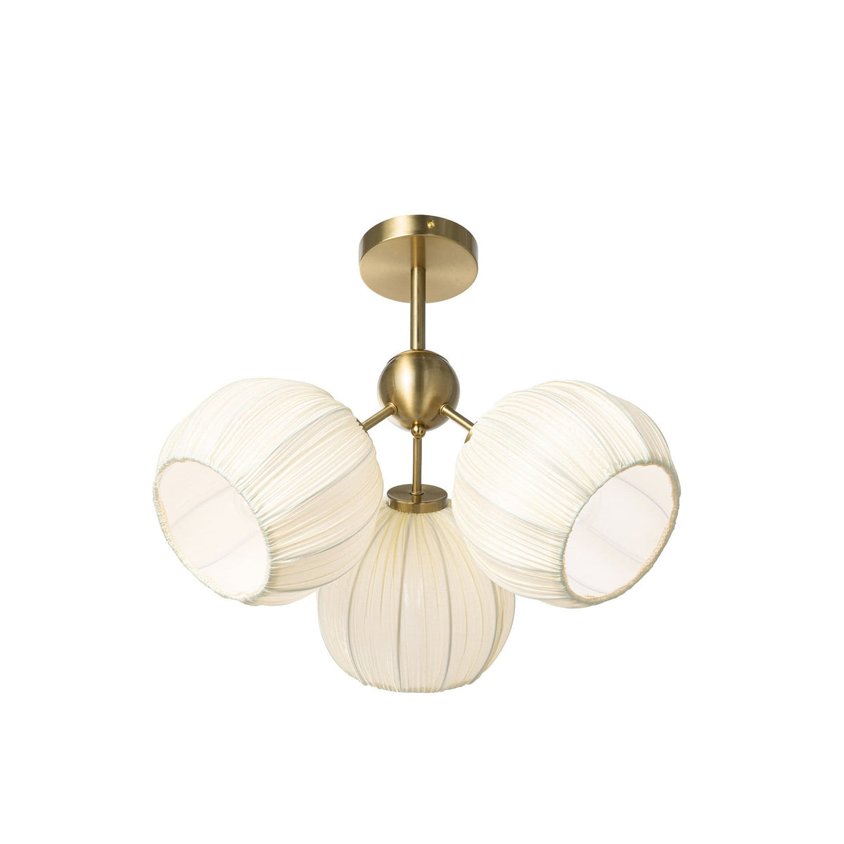 Lucande Scarlett ceiling light, 3-bulb, brass/white, fabric