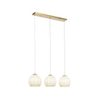Lucande Scarlett hanging light, 3-bulb, brass, 32 in, fabric