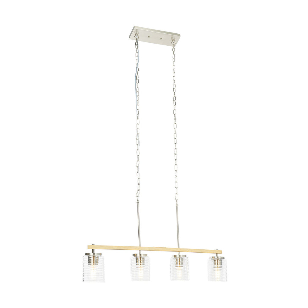 Lucande Noah pendant light, 4-bulb, silver, length 36 in, glass