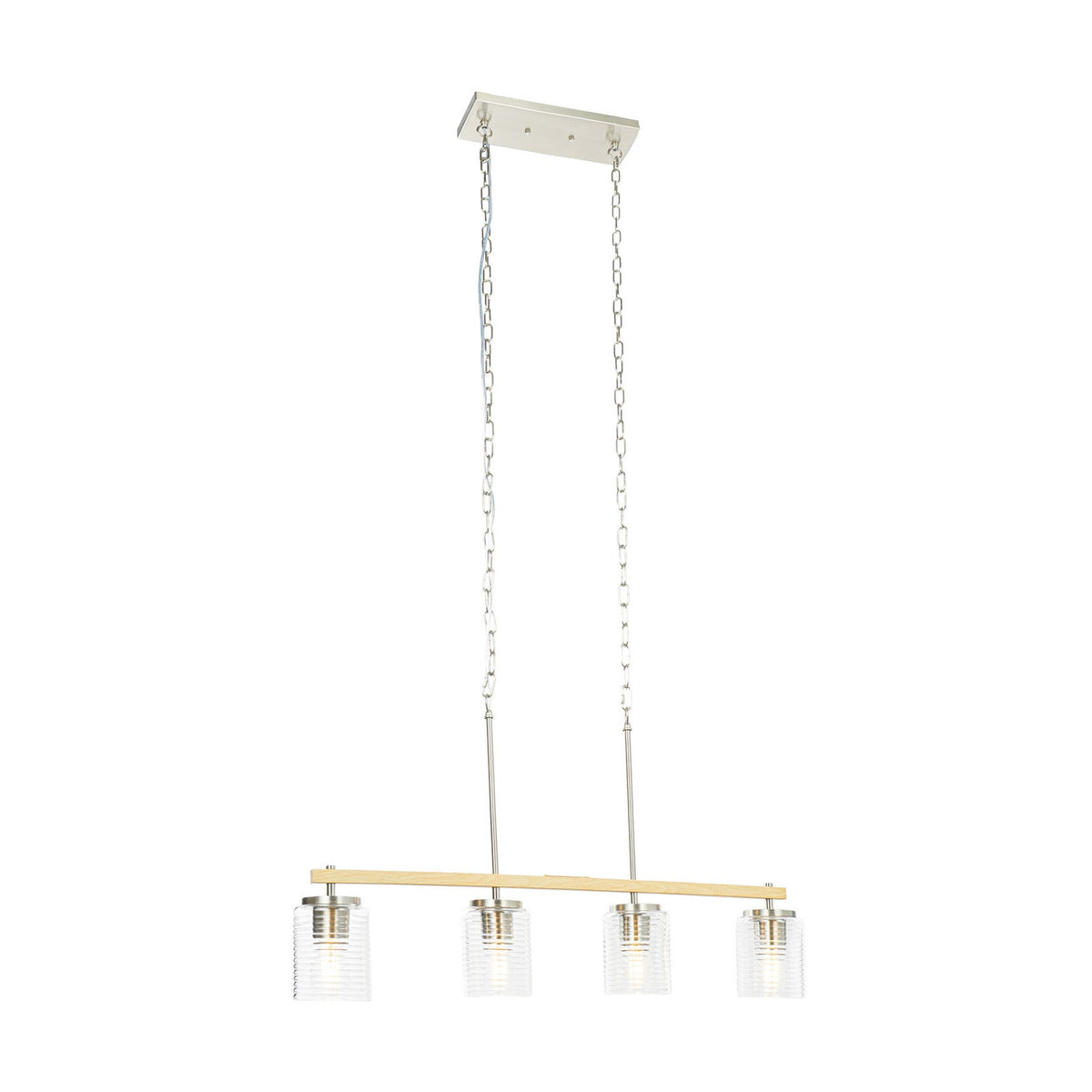 Lucande Noah pendant light, 4-bulb, silver, length 36 in, glass