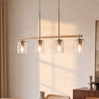 Lucande Noah pendant light, 4-bulb, silver, length 36 in, glass
