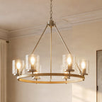 Lucande Noah pendant light, 6-bulb, silver, Ø 28.5 in, glass