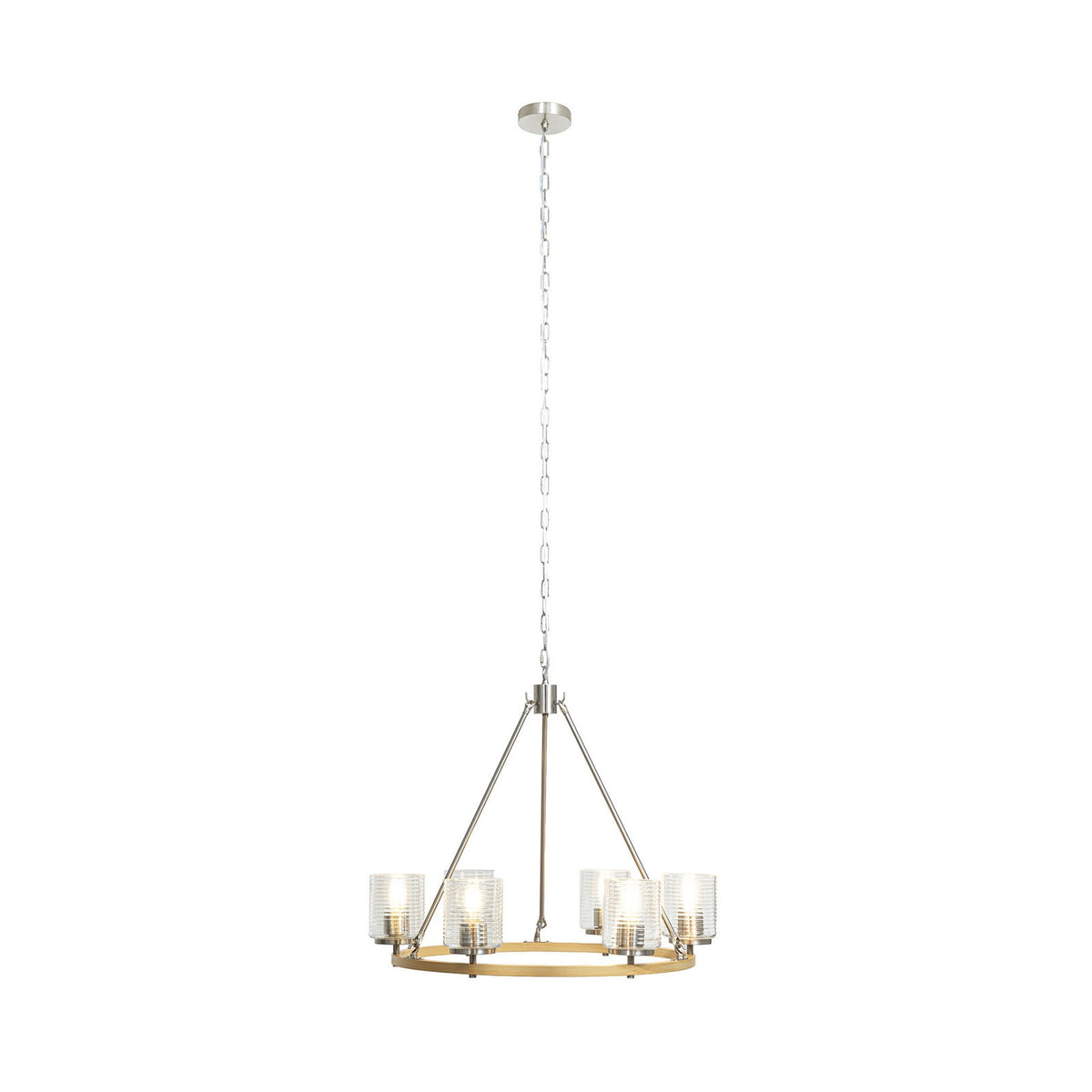 Lucande Noah pendant light, 6-bulb, silver, Ø 28.5 in, glass