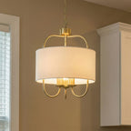 Lucande Aurora pendant light, Ø 16 in, cream, 3-bulb, fabric